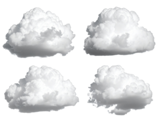 Diagonal Row of Four Puffy Cumulus Clouds, Wide Spacing, Isolated on Transparent Background