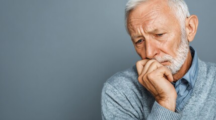 An elderly man with a thoughtful expression shows concern and contemplation. His gray hair and beard add to a sense of wisdom and experience in this emotional portrait.
