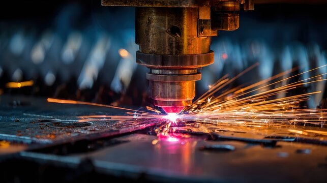 Laser Cut Engraving and Plasma Cutting in Modern Industrial Setting for Precise Metalwork and Machining Processes - Powered by Adobe