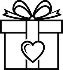 Gift Box with Heart and Ribbon Icon: Present Symbol for Love, Celebration, Anniversary, Valentine's Day, Surprise, and Romantic Gifting.