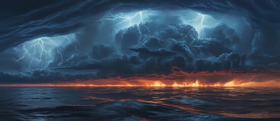 Violent sea storm with dramatic lightning
