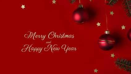 Festive Christmas & New Year: Red Ornaments, Gold Stars