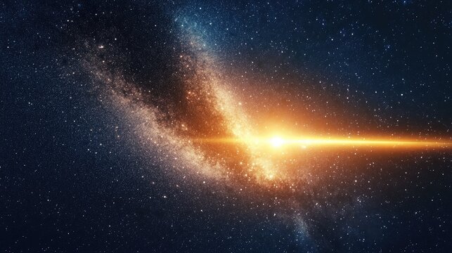 Stunning astrophysical formation in deep space showcasing vibrant stars, cosmic dust, and luminous beam emanating from a distant galaxy