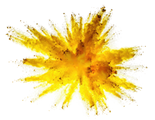 A vibrant yellow and gold explosion against a stark black background