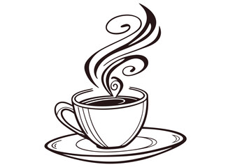 Simple line art illustration of a coffee cup with steam rising isolated on white background