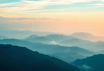 Obraz premium Ethereal washes of blues and greens suggest distant mountains and serene skies, visual, green