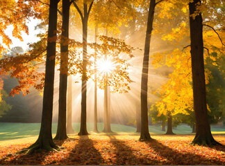 autumn forest in the morning