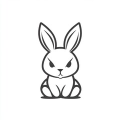Obraz premium A Cartoon Rabbit Character with an Aggressive Expression Line Art Style on a White Background