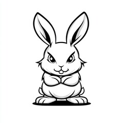 Fototapeta premium Bold monochrome cartoon rabbit illustration with crossed arms conveying a confident stance, perfect for character design and branding projects