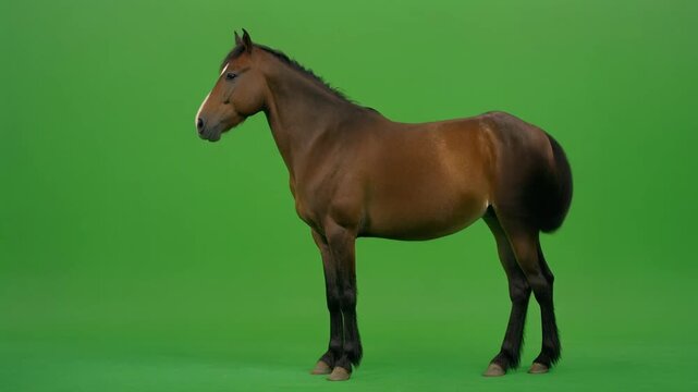 High quality studio Horse Greenscreen realistic horse animal motion isolated on green background for visual effects compositing animation reference digital advertising social media content