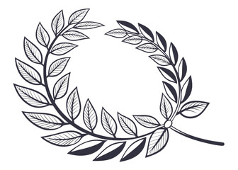 Outline of a laurel leaf circle representing an award or achievement isolated on white background