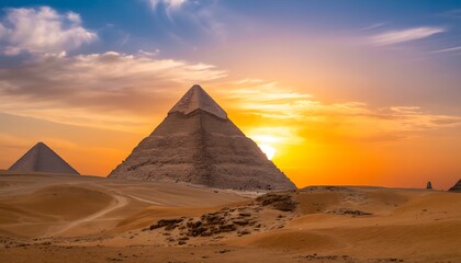 Majestic giza pyramids at vibrant sunset