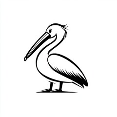 Obraz premium Stylized Pelican Illustration in Black and White, Simplicity, Coastal Bird Design, Marine Wildlife Art, Avian Mascot Graphics