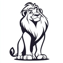 Fototapeta premium Illustration of a stylized lion with a friendly expression, drawn in a bold black and white graphic style ideal for various applications