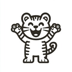 Joyful Feline Character Design with Minimalist Outline and Cheerful Expression for Digital Illustration and Mascot Design