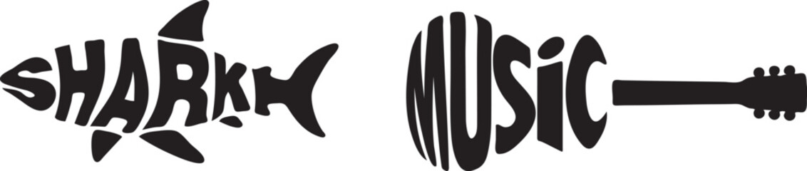 Obraz premium Shark music logo with guitar silhouette
