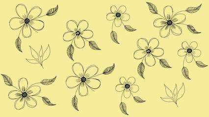 Hand drawn floral pattern with delicate flowers and leaves illustration
