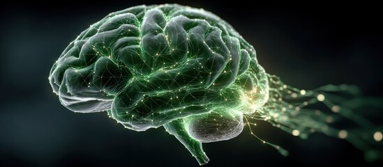 Detailed 3D model of a human brain, highlighting neural pathways and connections