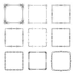 Set Black Simple Line Frame Collection Doodle Square Floral Frame Elements Vector Design Style Sketch Isolated Illustration For Banner
