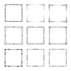 Set Black Simple Line Frame Collection Doodle Square Floral Frame Elements Vector Design Style Sketch Isolated Illustration For Banner
