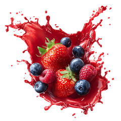 Vibrant berry mix exploding in a splash of juice png
