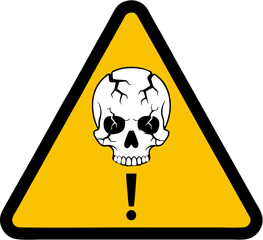 Hazard warning sign with skull and exclamation point vector  isolated on white background 