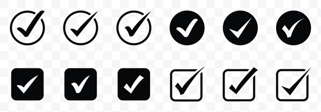 Set of simple check mark. Tick symbol. Accept okay symbol for improvement or checklist design. Correct vote choice symbol. Check marks in various shapes. Vector illustration.