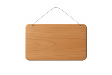 Blank wooden sign template hanging, empty wood plank signboard for message or advertisement with transparent background