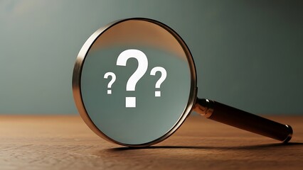 Focused exploration Magnifying glass illuminates critical questions, symbolizing diligent analysis and the active pursuit of effective solutions