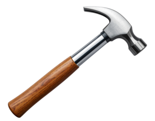 Front View Claw Hammer with Wooden Handle, Isolated PNG (2)