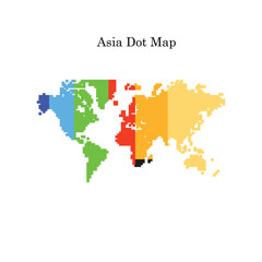Obraz premium Colorful world map illustration featuring Asia and other continents in dot form