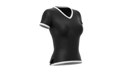 Sleek black athletic shirt with white trim for fitness apparel design mockups, perfect for showcasing sportswear collections and active lifestyle brands