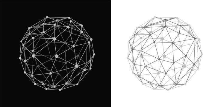 Geometric network connections concept. Vector Geometric sphere with lines and dots isolated on transparent background.