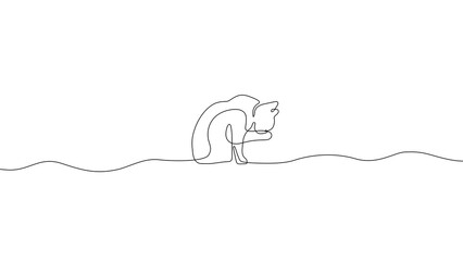Minimalist one line drawing of Cat - Line Art