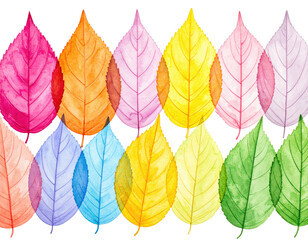 Obraz premium Watercolor illustration of colorful autumn leaves, arranged symmetrically