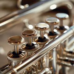 Fototapeta premium Close-up of trumpet valves in warm lighting