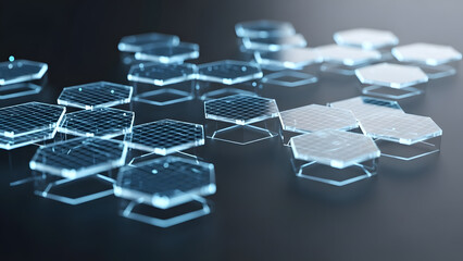 Floating Hologram Hexagons. Perfect for: blockchain visuals, security tech