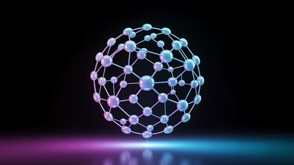3D Abstract Sphere of Connected Nodes with Neon Lighting