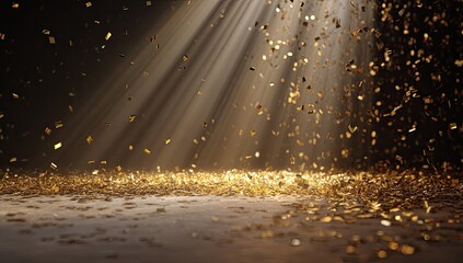 Golden particles showered from above, creating a glittering scene