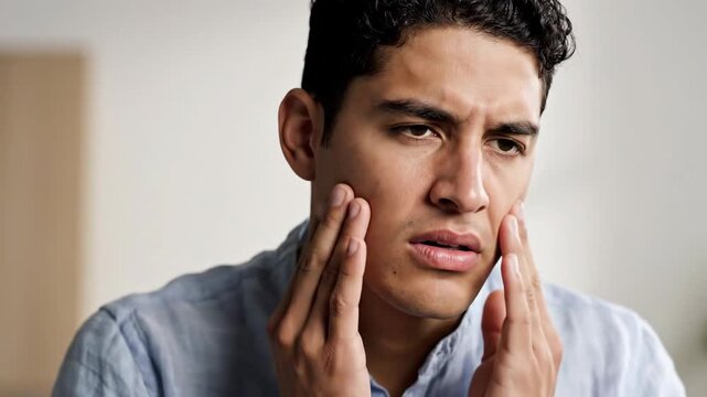 A Man's Physical Discomfort Is Portrayed Through Facial Expressions, Pain