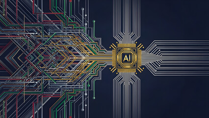 AI Circuit Board Concept: Artificial Intelligence Technology with Intricate Connection Networks and Microchip Design for Futuristic Innovations