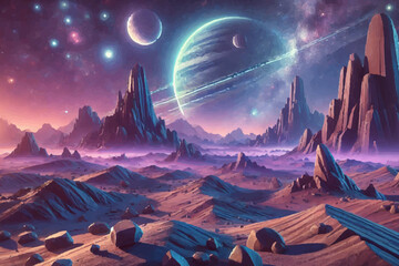 watercolor space planet background scene