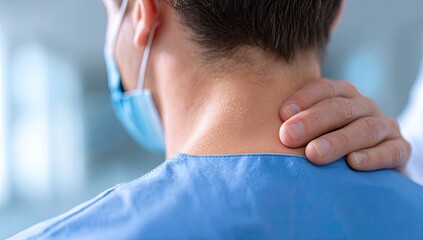 A healthcare worker's shoulder is gently massaged