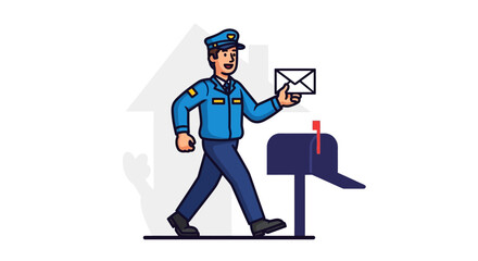 Mail carrier delivering mail to a mailbox on a sunny day postal service.