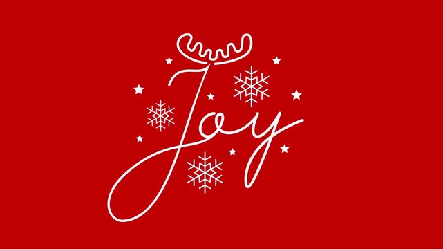 Red holiday design featuring elegant Joy lettering animation with snowflakes and stars, creating a warm Christmas atmosphere. Perfect for Christmas cards, Christmas greetings, and seasonal branding.
