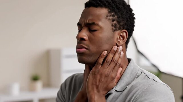 A Person Experiencing Physical Discomfort on the Neck and Body, Black Man Suffering Pain