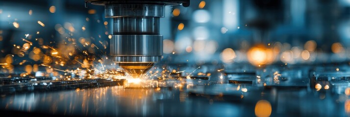 Laser Cut Engraving Process Using CNC Technology in a Modern Industrial Setting With Sparks Flying Around the Machine