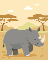 Savanna Rhino Vector Style Wildlife Illustration for Book Cover