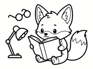 Cute Fox Reading a Book Illustration.