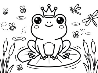 Cute Frog Prince Coloring Page for Kids.
